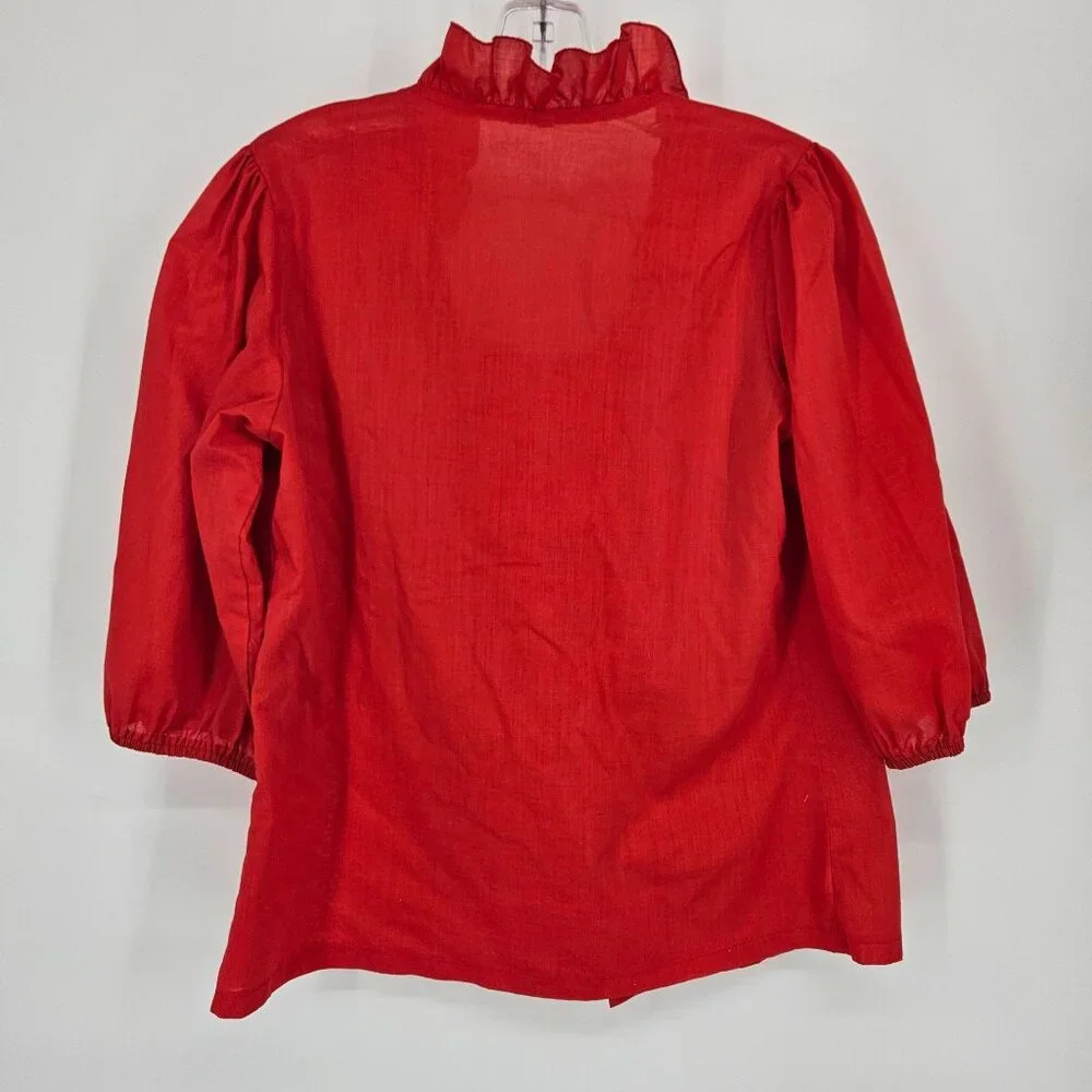 Ruffle Shirt Top Skirt Set M Red White Lace Trim Cotton Blend Dance Western USA - Picture 5 of 12
